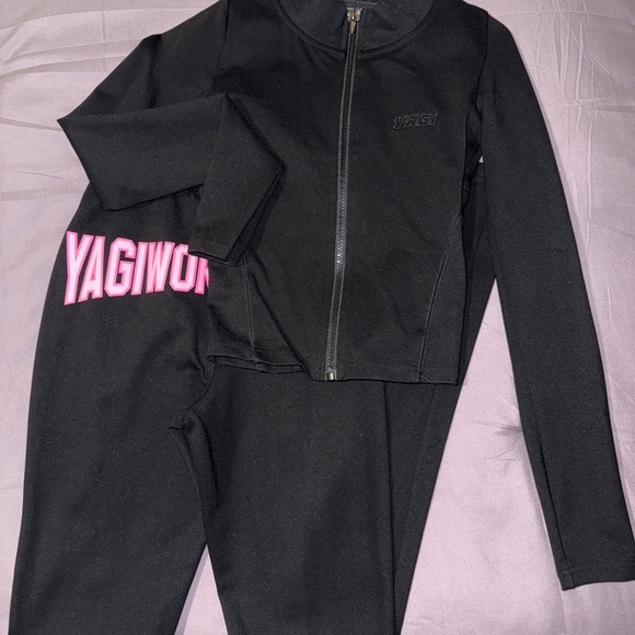 Black and Pink Track Joggers with Sleek Design - Picture 1 of 5